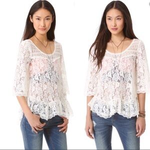 Free People Flowy White Floral Lace Blouse